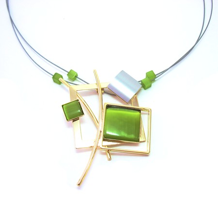 Two-tone Green Catsite Squares Necklace Crono Design - Click Image to Close